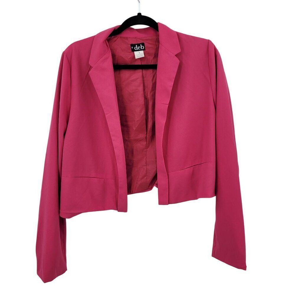 Vtg 90s‎ Pink Open-Front Cropped Blazer Jacket Sz M Womens Fuchsia Bolero City